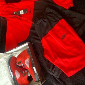 Raging Bulls Jordan 5 w/ matching Nike jumpsuit size 10 & 2x.